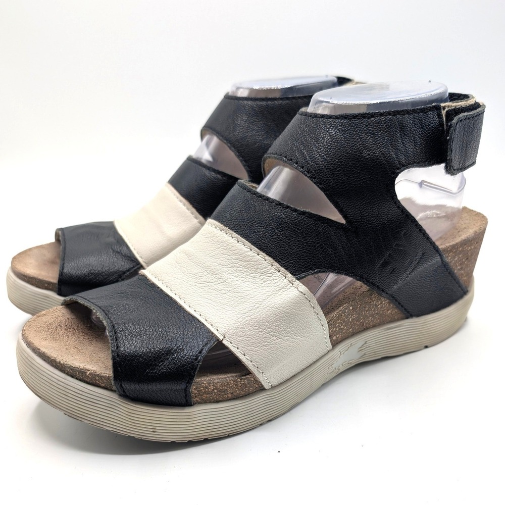 Fly London 10 Wiimifly Black White Leather Platform Wedge EU 41
